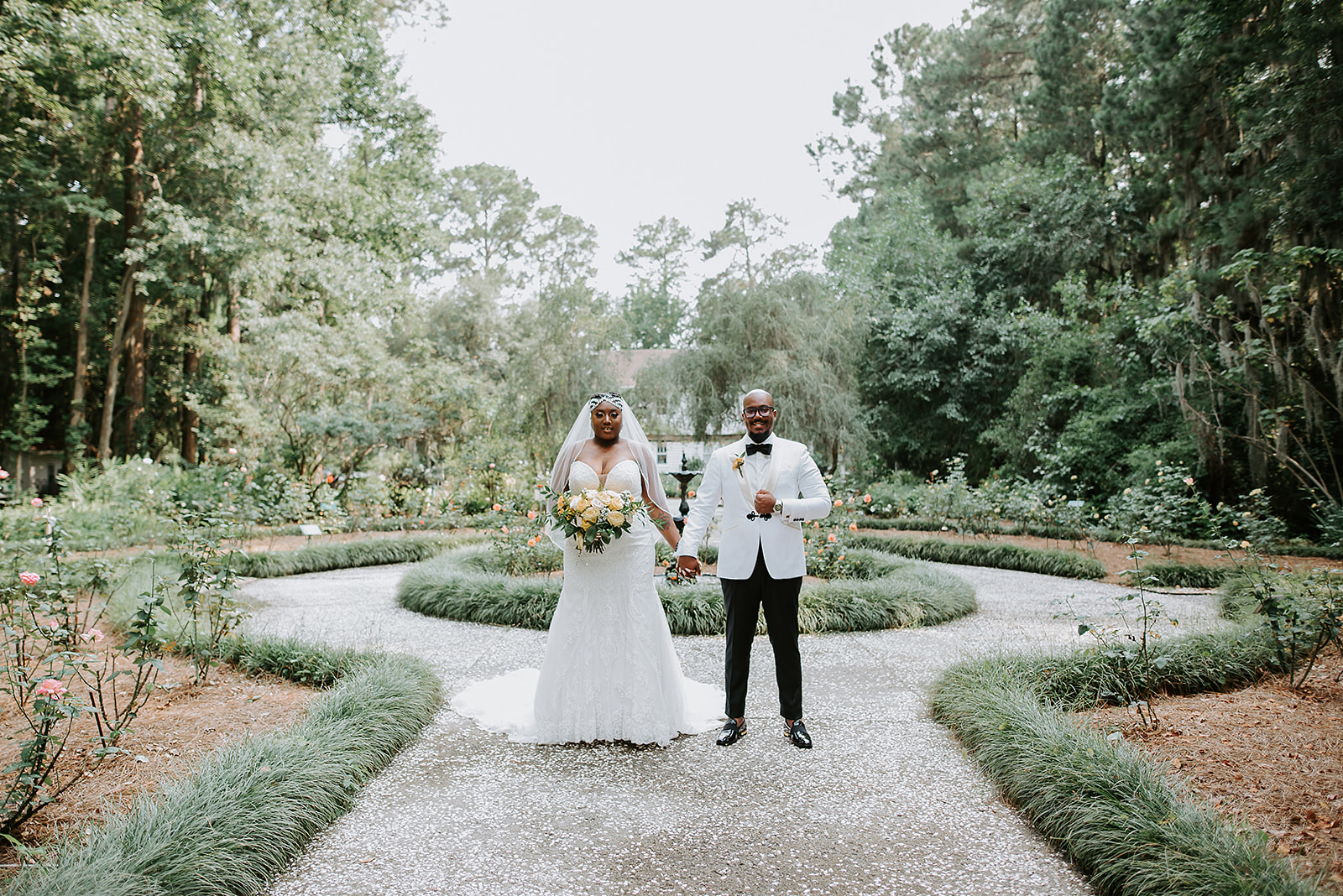 Photo of Bride and Groom in the courtyard